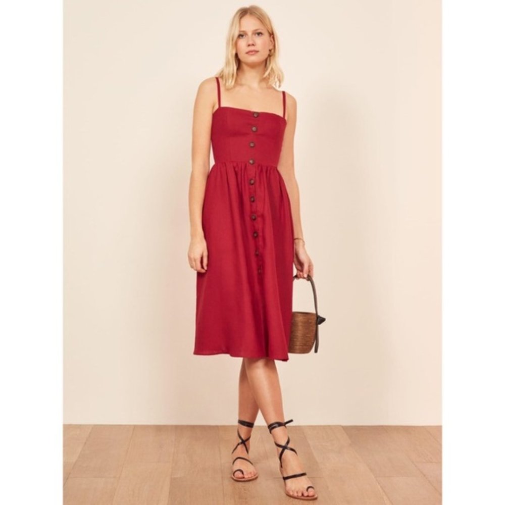 Reformation Tori Linen Dress in Cherry